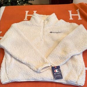 Champion Ivory Sherpa Fleece Half Zip NWT NEW Pullover with Pockets